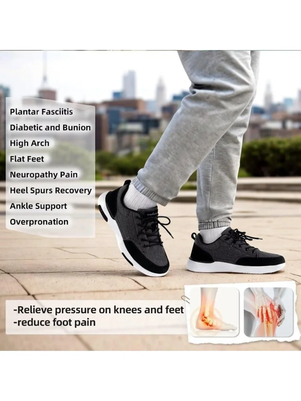 OrthoComfoot Men's Black Rubber Comfortable & Breathable Slip On Walking Sneaker